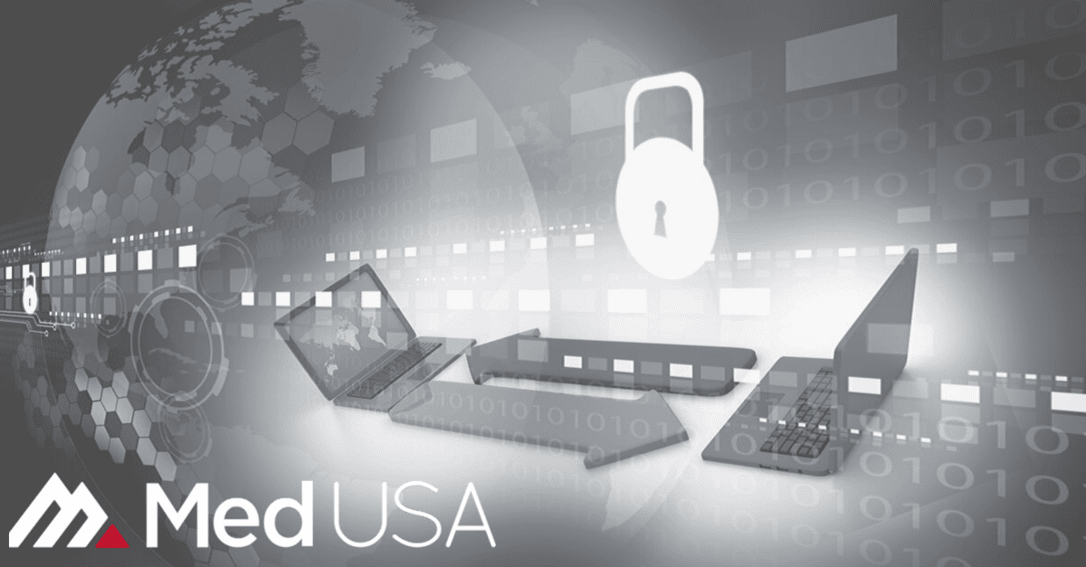 black and gray image for cyber security with red and white Med USA logo