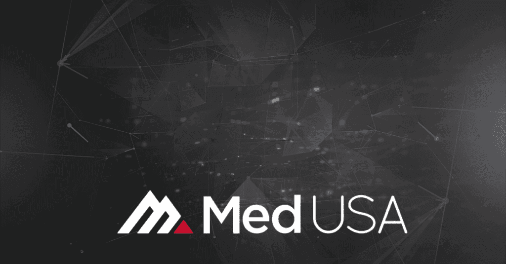 dark virtual background for billing and CPT codes with white and red med usa logo
