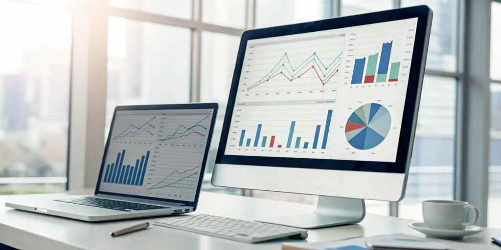 A computer screen showing a revenue cycle analytics dashboard with key financial metrics.