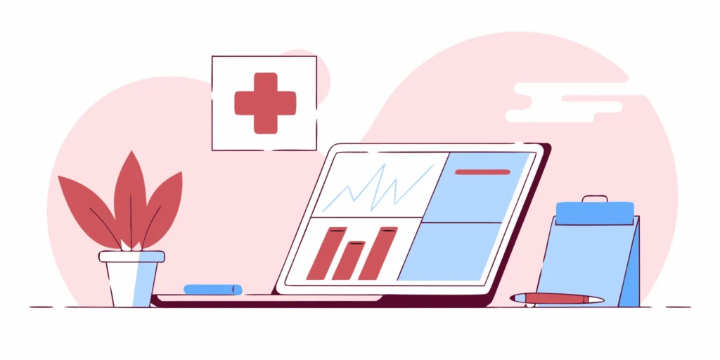 Laptop and clipboard with medical billing data for fixing common Medicare denial codes.