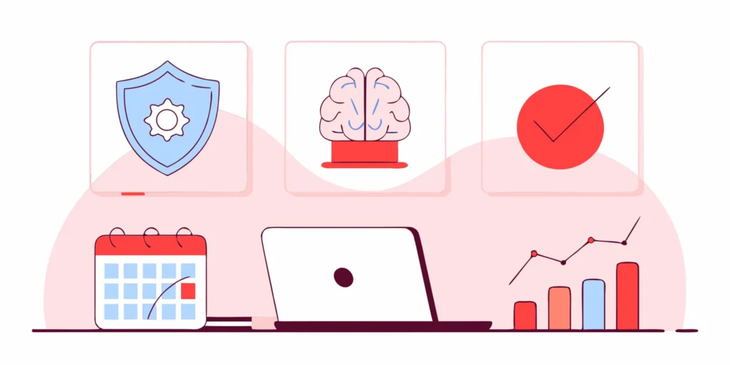 Laptop screen with icons for claims, security, and analytics from a behavioral health billing company.