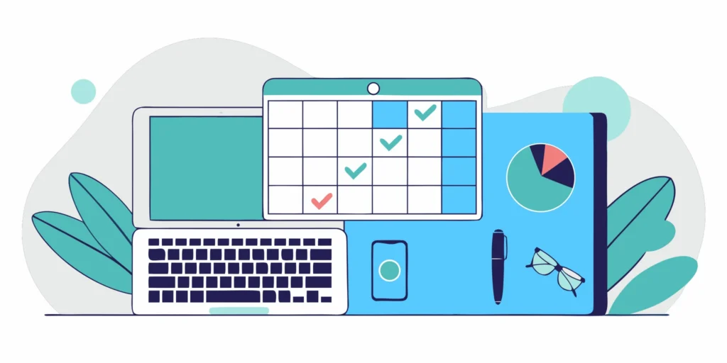 A laptop and charts on a desk showing streamlined billing services for mental health providers.
