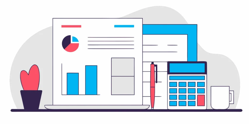 Billing for mental health services with a calculator and organized paperwork.