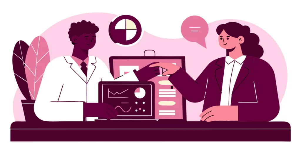 A practice manager reviewing medical billing services for small practices on a laptop.