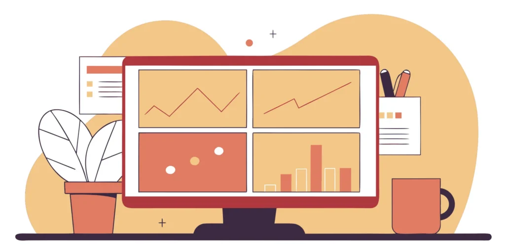 RCM analytics dashboard with charts and graphs tracking key financial KPIs for revenue cycle performance.