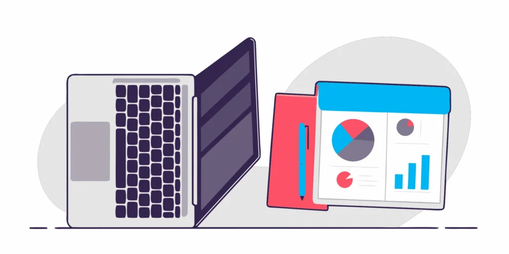 Charts on a laptop analyzing the cost of medical credentialing services.