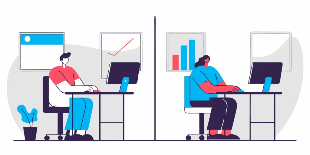 An office setup comparing in-house versus outsourced medical billing.