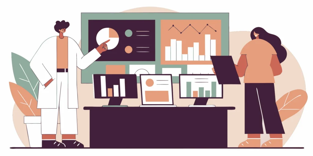 Laboratory revenue cycle management team reviewing billing analytics