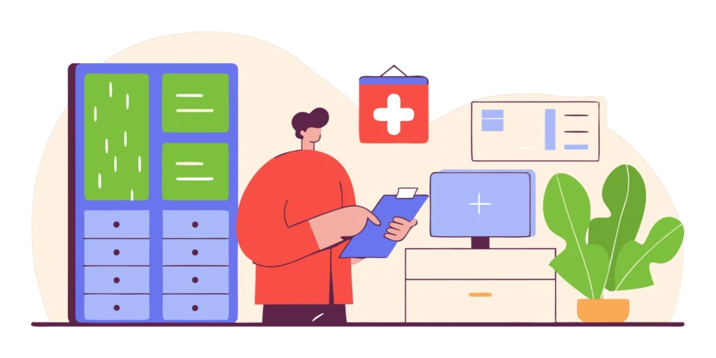 Urgent care manager reviewing a medical billing checklist