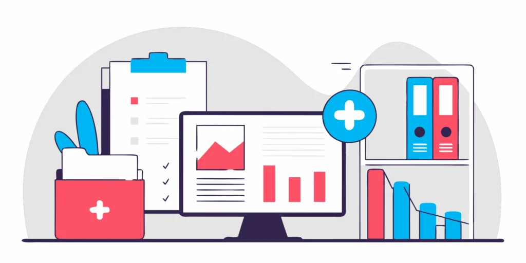 Medical billing office with digital dashboard showing clean claim approval metrics
