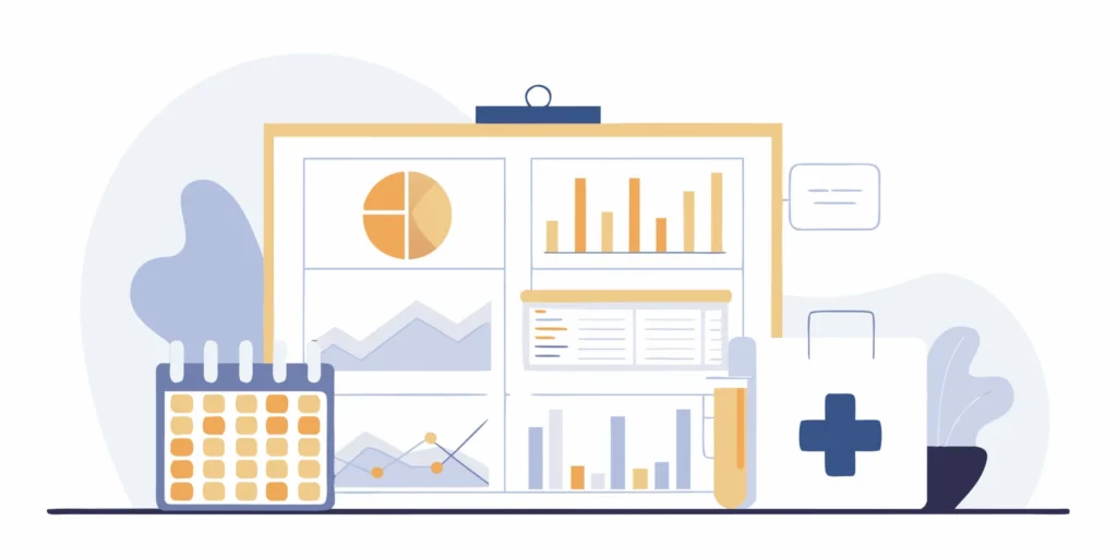 Medical revenue cycle analytics dashboard showing declining A/R days