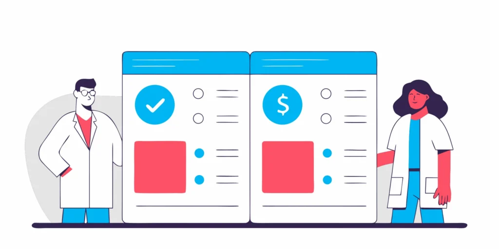 Comparison of RCM pricing model options including percentage, flat fee, and hybrid plans