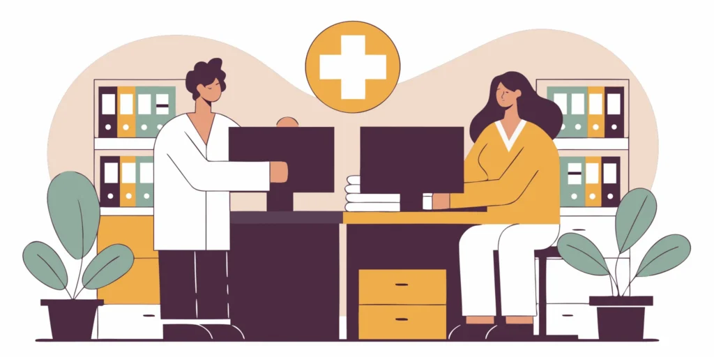 Medical billing professionals working on revenue cycle management with analytics dashboards