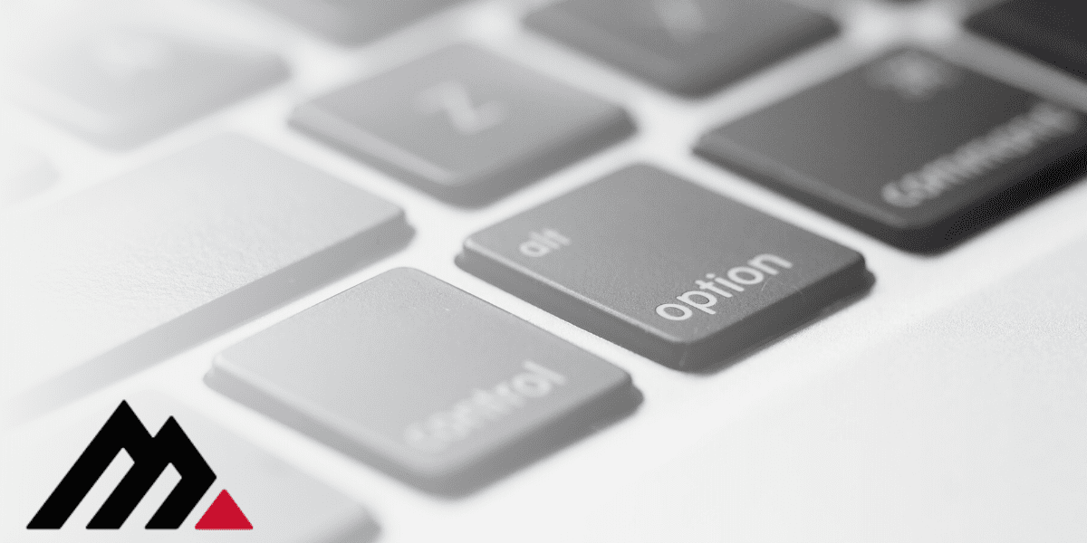 light black and white background image of keyboard keys with black and red Med USA logo