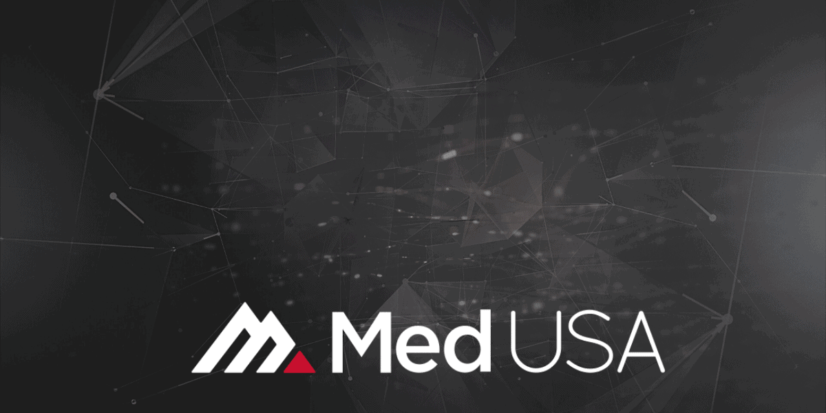 dark virtual background for billing and CPT codes with white and red med usa logo