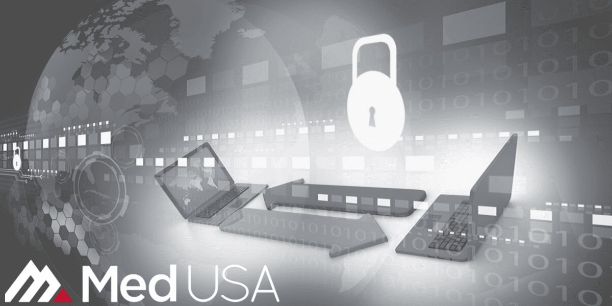 black and gray image for cyber security with red and white Med USA logo